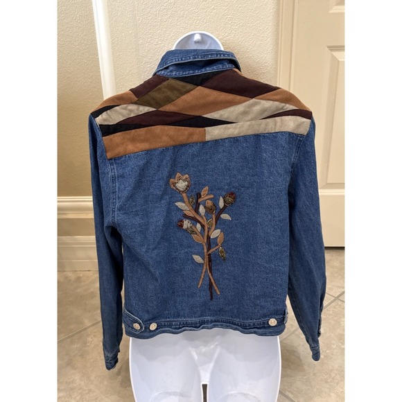 Tantrums Jackets & Blazers - Tantrums Denim Patchwork Embroidered Jacket Faux Suede Coat Sz S Trucker Boho